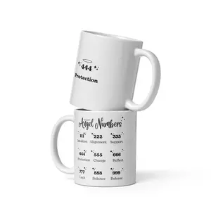 white glossy Angel Number Mug | Spiritual Coffee Mug | Numerology Mug | Positive Vibes Cup | Angel Number 444 Design | Manifestation Mug