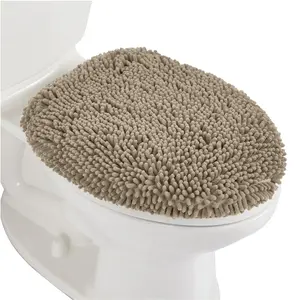 Gorilla Grip Soft Chenille Bathroom Toilet Lid Cover, Machine Washable Seat Covers, 19.5x18.5, Stays in Place Rubber Backing, Fits Most Round, Elongated and Oblong Lids, Accessories Decor
