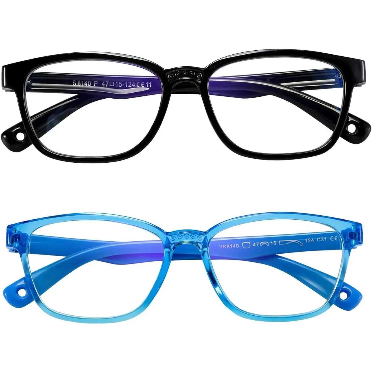 Kids Blue Light Blocking Glasses 2 Pack, Anti Eyestrain UV Protection, Computer Gaming TV Phone Glasses for Boys Girls Age 3-9 (Black+Transparent blue)