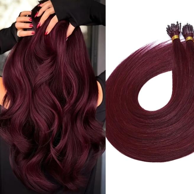 12-28 Inch 100% Remy Human Hair Extensions, Nano Tip Micro Nano Rings Cold Fusion, 50pcs 30g, Thick Smooth No Shedding No Tangle for Women