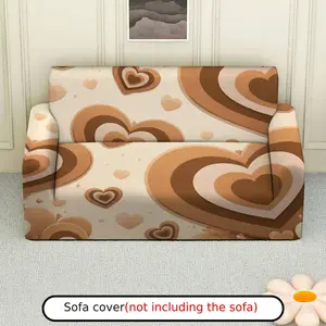 1Pc Heart Pattern Chocolate Brown Beige Elastic Sofa Cover - Soft, Breathable with Elastic Fit, Machine Washable, Valentine's Perfect for Living Room & Study Decor, Sofa Covers for Living Room.