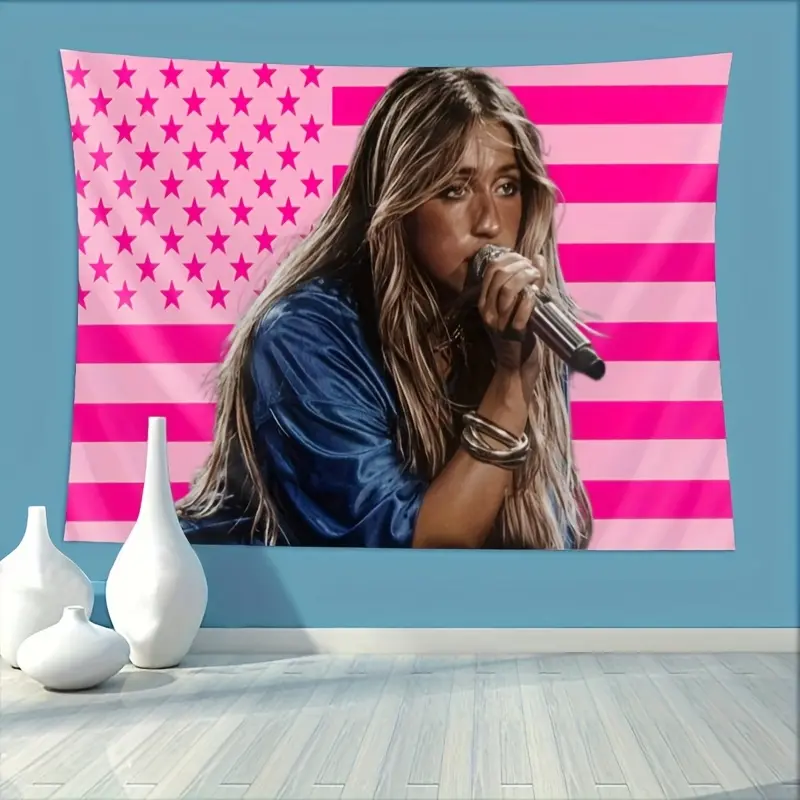 Tates Music Wall Hanging Tapestry - Colorful, Elegant, Full Print, Patterned, Printed Art Tapestries with Vibrant Pink & Blue Star-Spangled Singer Art Design, Home Decor for Living Room & Bedroom, Colorful Tapestries