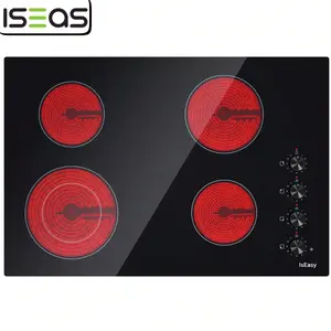 Electric Cooktop 30 inch 6700W, IsEasy Ceramic Stove 4 Burners, Built-in Electric Stove Top, 9 Power Levels/Control by Knob/220-240V, Satin Glass Cooktop, Stove Top Burners