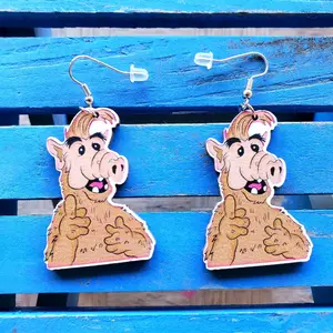 #59 Retro Nostalgia Character Earrings - Fun 80s TV Show Wooden Dangle Earrings