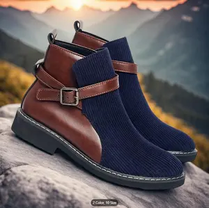 Plus Size Men's Vintage Color Block High Top Chelsea Boots With Buckle Straps, Comfy Non Slip Durable Rubber Sole Dress Shoes, Men's Footwear