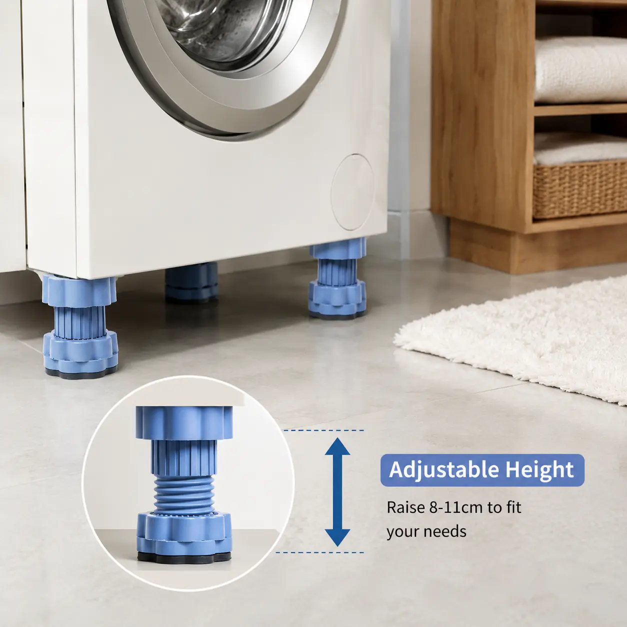4 Pieces Washing Machine Riser Pads, Adjustable Height Non-slip Shock Absorbing Pads for Home Appliances to Elevate Space for Easy Cleaning