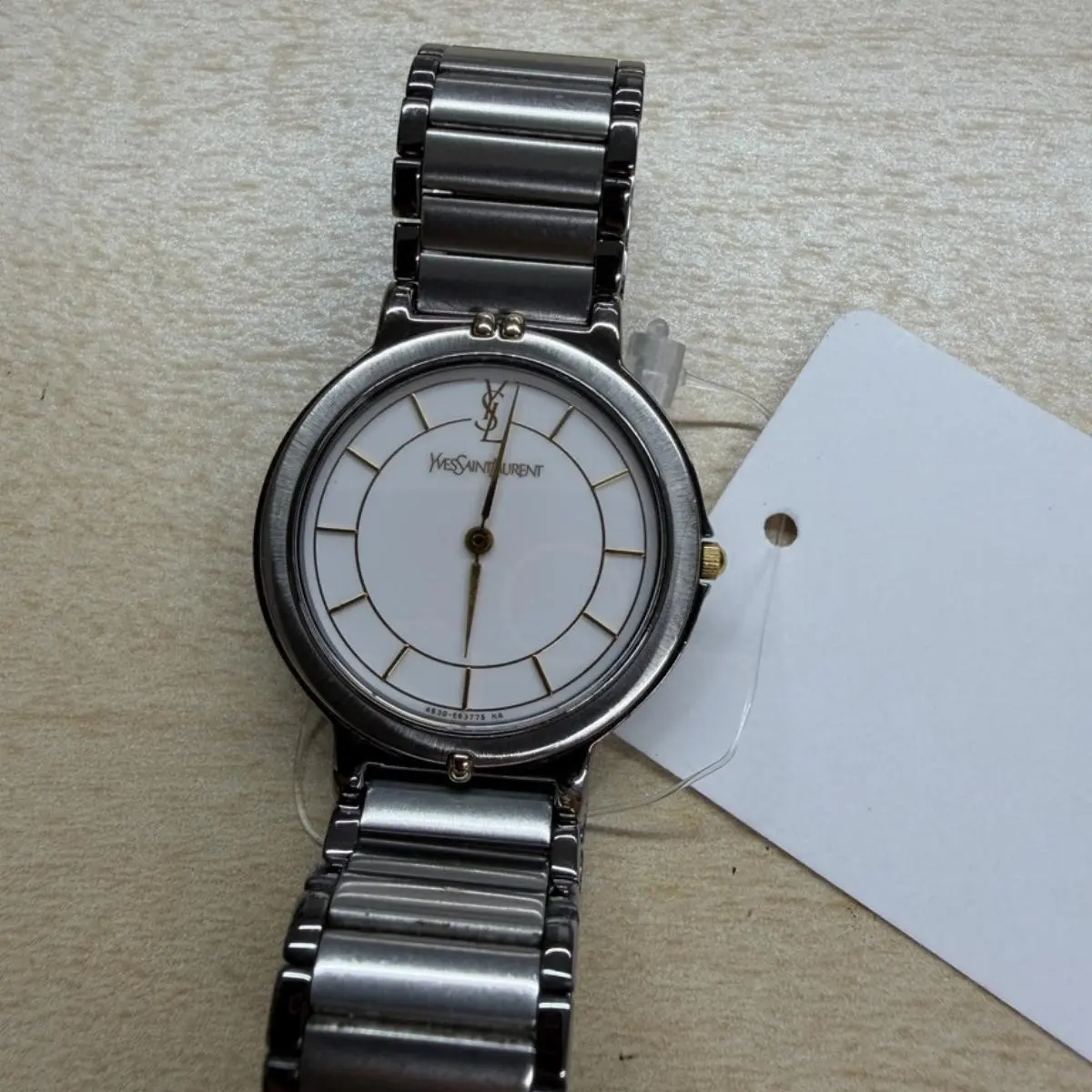 Pre-owned Yves Saint Laurent As Shown Shoulder Bags YSL White Dial Two Tone Stainless Steel Quartz Watch 15cm 13819