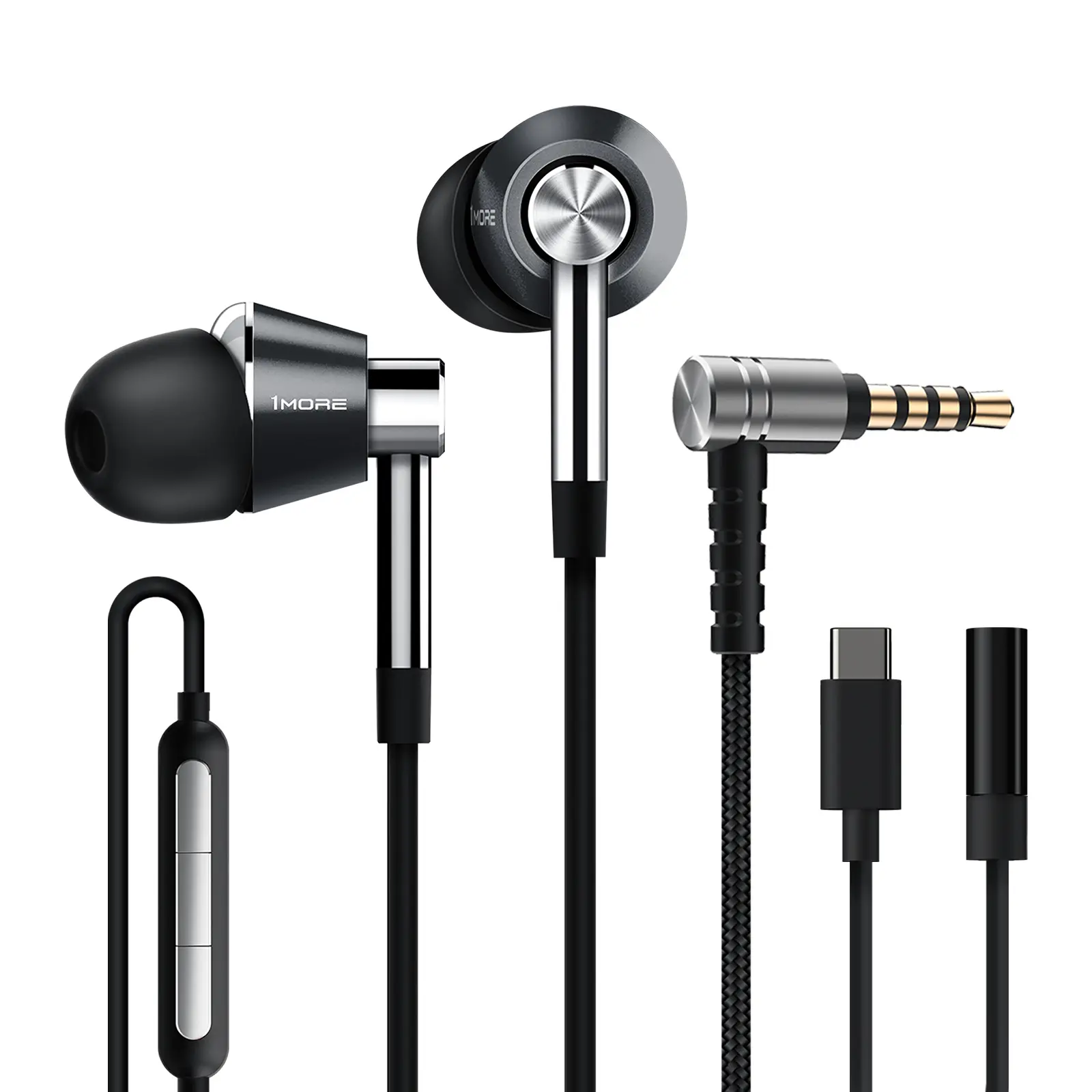 1MORE Triple Driver in-Ear Earphones Hi-Res Headphones with High Resolution, Bass Driven Sound, MEMS Mic, in-Line Remote, High Fidelity for Smartphones/PC/Tablet - Silver