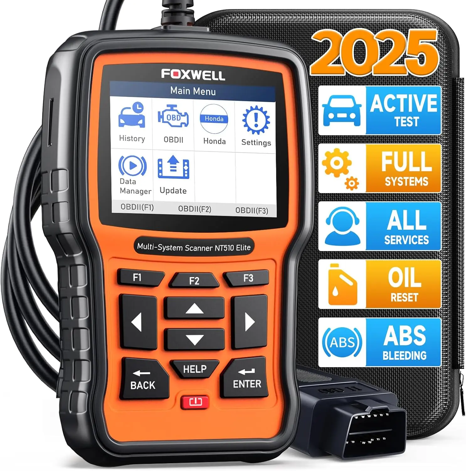 FOXWELL NT510 Elite fit for Honda Acura OBD2 Scanner, Bidirectional Full System  Engine ABS TCM SRS Diagnostic Scan Tool, All Reset Crankshaft Relearn Oil EPB TPS ABS Bleeding, Code Reader, Free Updatec