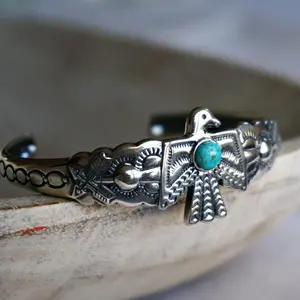Vintage-Inspired Eagle & Turquoise Bohemian Alloy Adjustable Open Cuff Bangle Bracelet - Handcrafted Boho Tribal Jewelry, Retro Statement Piece for Women, Festival Accessories, Unique Artisan Gift