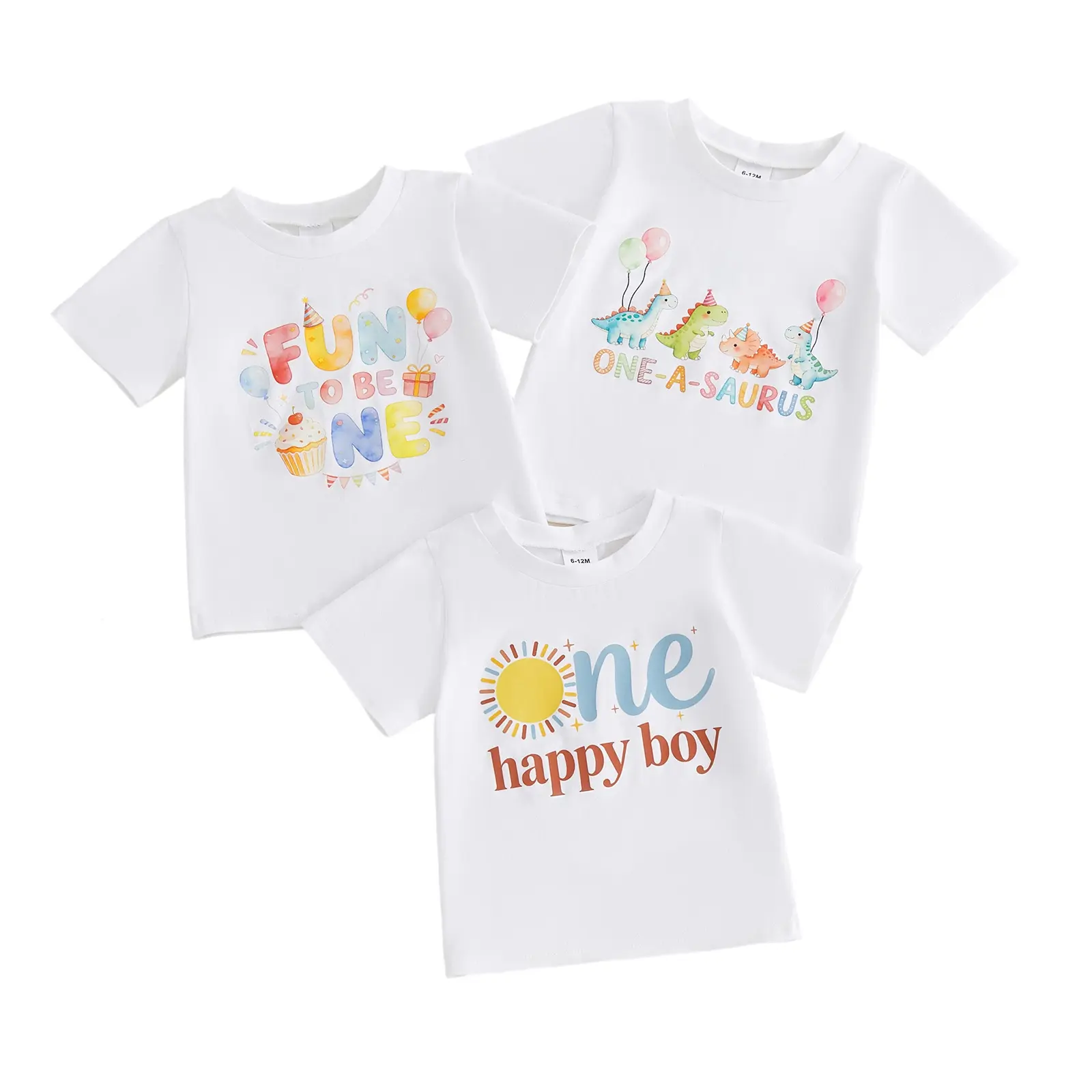 Infant Baby Boy My First Birthday Shirts Cute Short Sleeve Dinosaur Letter Print Tops T-Shirts