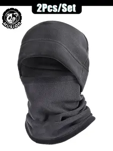 Mulsion Windproof Hat & Face Mask Set, Fleece Headband Ski Mask for Cycling Snowboarding Farm Training Outdoor Party Warm Protection