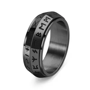 New Vintage Nordic Viking Luhn Rune Titanium Steel Rotatable Ring Neutral Style Men's Personality Ring