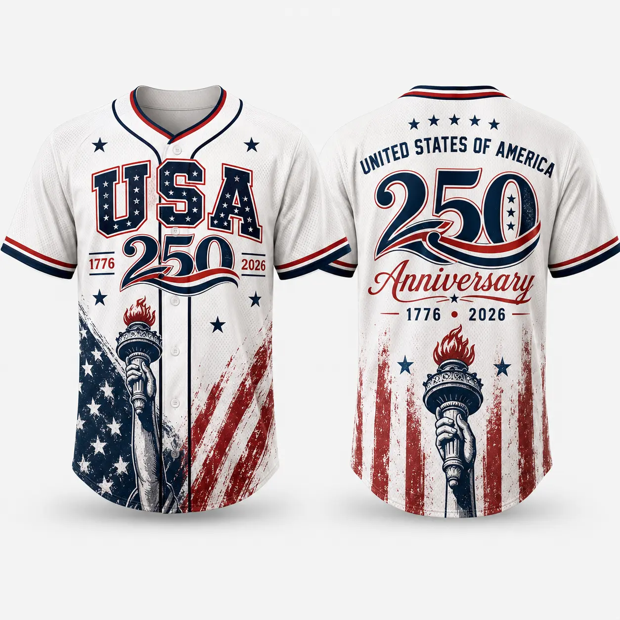 Men’s USA 250th Anniversary Inspired Baseball Jersey - Breathable Mesh Button-Front Short-Sleeve Patriotic Red White Blue Graphic 250th Anniversary Shirt for Independence Day, BBQ summerwins