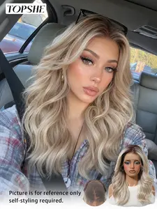 TOPSHE 13x6 Lace Front Wig, Ombre Platinum Blonde Mid-Length Wavy Synthetic Wig, Natural Realistic Scalp, Natural Looking Wigs, Silky Heat Resistant Wig for Women Daily Party