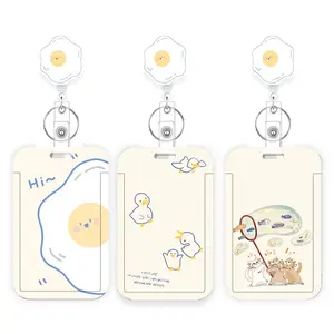 3-piece egg frying badge lanyard, retractable reel ID card holder, cute badge clip, suitable for teachers, nurses, doctors, students, office staff