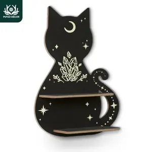 Cat Shaped Wall Mounted Storage Display Rack, 1 Count Wooden Wall Candle Holder, Creative Wooden Craft Wall Decor, Home Decor, Wall Mounted Shelf, Putuo Decor