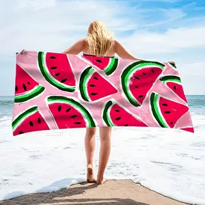 Printed Bath Towel, Absorbent, Quick-Drying, Soft, and Comfortable Beach Towel, Lightweight and Portable, with a Vibrant Watermelon Print Background