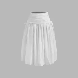 Cider 100% Cotton Broderie Anglaise Bubble Hem Knotted Ruffle Midi Skirt