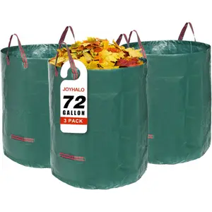 72 Gallon Lawn And Leaf Bags 3 Pack, Heavy Duty Garden Bags With Gardening Gloves, Standable Garden Waste Bag With 4 Handles, Camping Yard Recycling Bag For Leaves