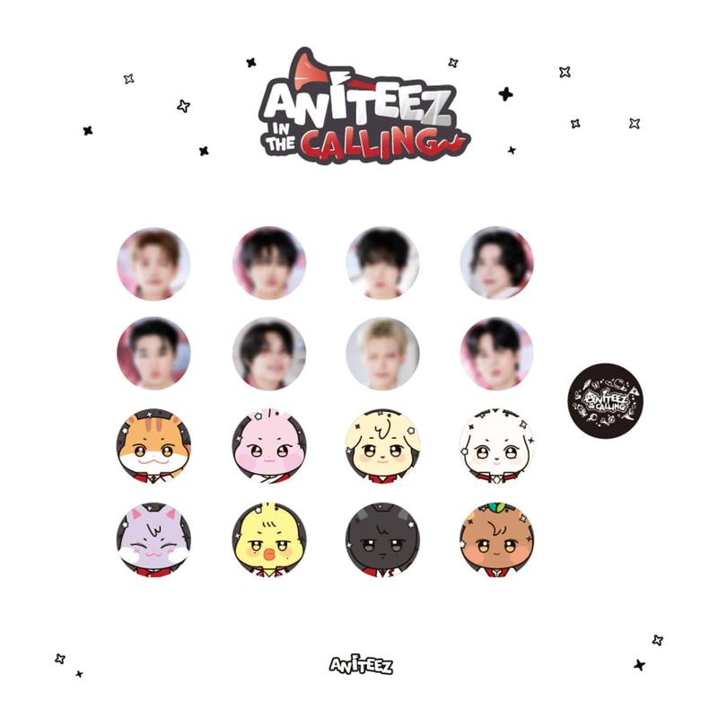 ATEEZ – ANITEEZ IN CALLING Can Badge (Random) | Official Pop-Up Merch Pinback Button 58mm | Blind Pack 1 Random Badge (1 of 17 Designs) | Member + Character + Logo Ver.