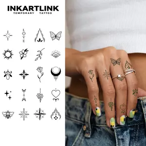INKARTLINK magic art tattoo 2 pieces, Woman's Finger Flowers,waterproof, semi-permanent, long-lasting, temporary, simple fake stickers, for party, Henna Designs
