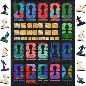 FIFA World Cup 2026 USA Host Cities Wooden Puzzles, 300 Pieces Puzzles for Adults, Atlanta Boston Dallas Football Fan Gift, Collectible American Sports Souvenir, Officially Licensed, 10.9 x 14.5 Inch