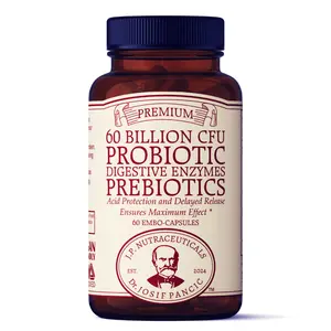 J.P. Nutraceuticals Dr. Josif Pancic, Probiotic and Prebiotic Supplement, 60 Billion CFU, Digestive Enzymes, Acid Protection, Delayed Release, 60 Capsules, 60 Day Supply