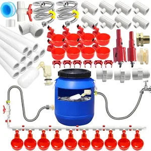 Automatic Chicken Waterer System Kit with Chicken Water Cups Nipples Float Valve Pipeline 58 Complete Set Chicken Water Feeder Dispenser Large Chicken Watering System PVC Poultry Waterer Drinker