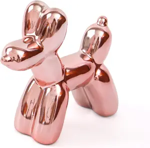 Cute Ceramics Pink Balloon Dog Statue Crafts Living Room Desktop Decorations,Handmade Modern Small Ceramic Animal Statue Ornament Home Decor Accents (Pink Balloon Dog)
