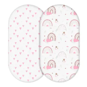 2-Pack Organic Bassinet Sheets for Girls Stretch, Soft Cozy Fitted Bassinet Mattress Sheet (32" x 16") Universal Fit for Hourglass, Oval, & Rectangle Mattresses Gentle Soft Bedding