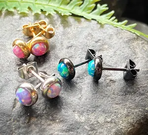 PAIR Bezel Set Opal 316L Surgical Steel Earrings - choose from 18 color combos!