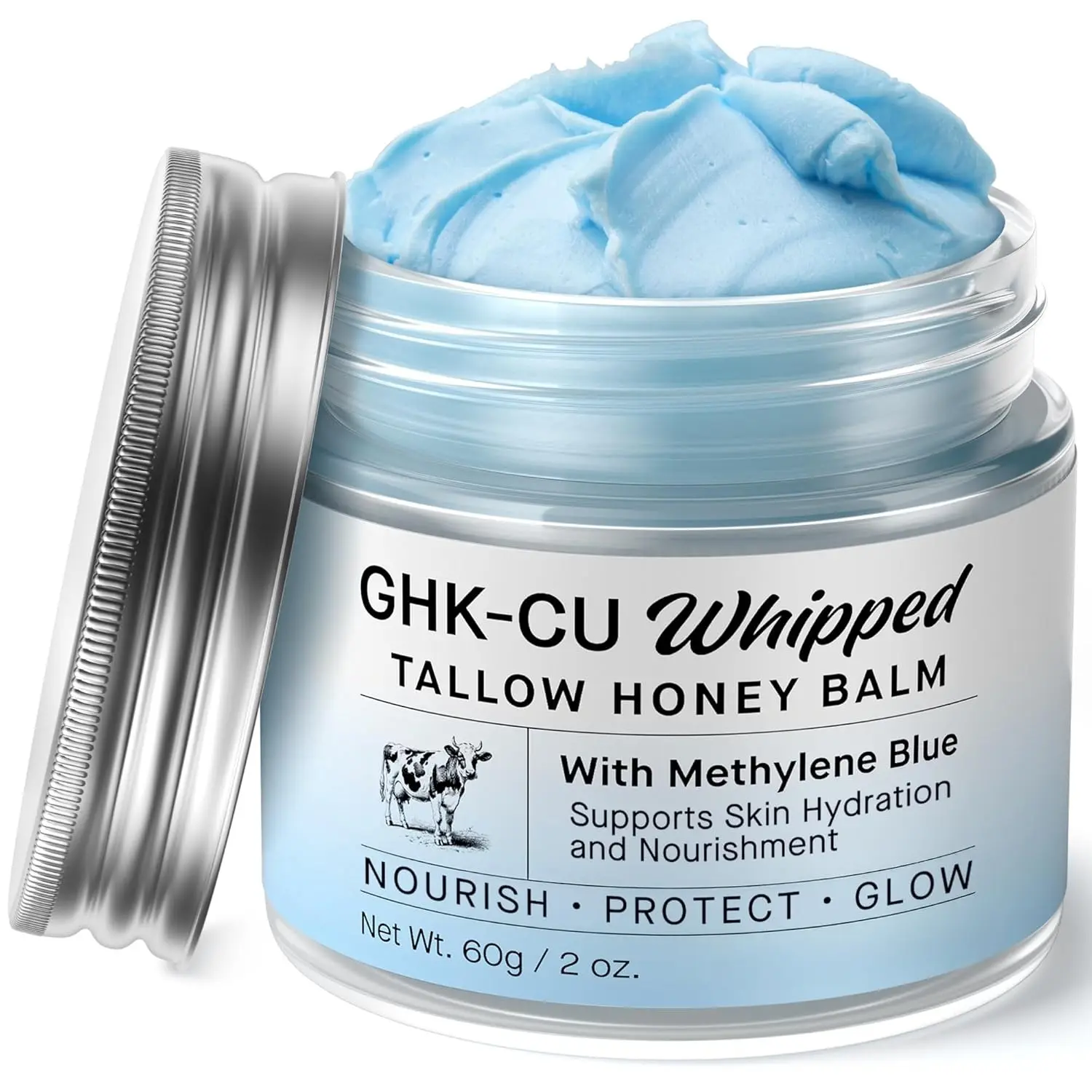 Copper Peptides GHK-Cu Beef Tallow for Skin: Blue Balm with Methylene Blue, Manuka Honey & Vitamin E Natural Face and Body Moisturizer for Mature, Dry & Sensitive Skin 2oz - Copper Peptides GHK-Cu Beef Tallow for Skin: Blue Balm with Methylene Blue, Manuka Honey & Vitamin E Natural Face and Body Moisturizer for Mature, Dry & Sensitive Skin 2oz -