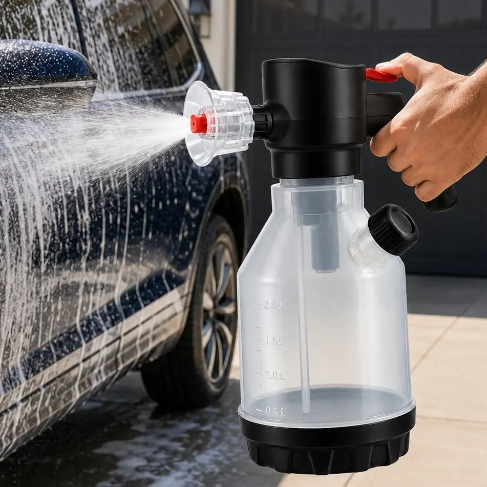 Shelid 2L Cordless Electric Snow Foam Sprayer for Car Wash, Rechargeable Auto Detailing Tool with Type-C Charging, 1-Touch Spray Function, Car Cleaning Accessory