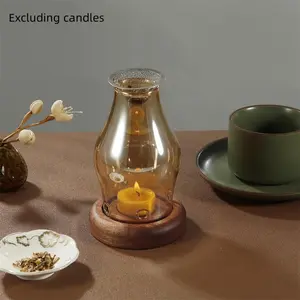 Glass Candle Holder with Wooden Base, 1 Count Candle Warmer without Candle, Aromatherapy Scent Diffuser, Home Fragrance Warmer for Yoga SPA, Home Supplies