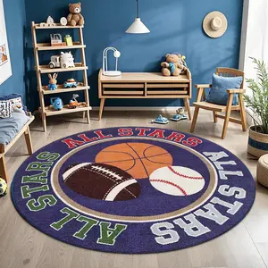 Round Sports Carpet, Non-slip Soft Floor Mat, Creative Basketball Pattern Home Decor Rug, Decorative Carpet for Home Living Room Bedroom