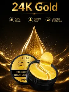 BUY 1 GET 1 FREE - 24K Gold Eye Mask, 60 Pads Each, Under Eye Patches for Dark Circles, Puffiness & Brightening