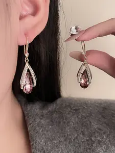 Low Allergy Teardrop Gemstone Diamond Earrings, Elegant Drop Earrings for Women, Fashionable Hook Design, Versatile Jewelry for All Occasions