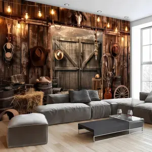 Western Cowboy Theme Party Backdrop, Banners, Polyester Material, Barn, Stable, Hat, Guitar Decor, Home Decor, Birthday, Anniversary, Photography Background