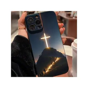 Suitable For IPhone 16 15 14 13 12 11 Pro Max Luminous Cross Design Pattern Mobile Phone Case, Beautiful, For Valentine's Day Gifts.