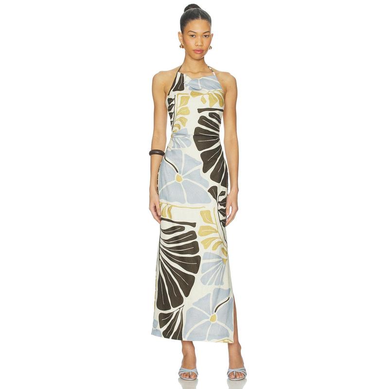 SIR. Lola Pleated Midi Dress in Fiorello Verde