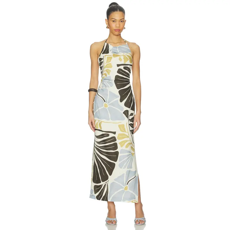 SIR. Lola Pleated Midi Dress in Fiorello Verde