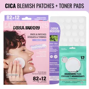 [Luna Bunny] CICA Acne Patches & Nourishing Toner Pads Set – Hydrocolloid Pimple Patches for Face, Korean Skincare Acne Spot Treatment with Cica, Non-Drying Facial Toner Pads, 82 Patches + 12 Pads