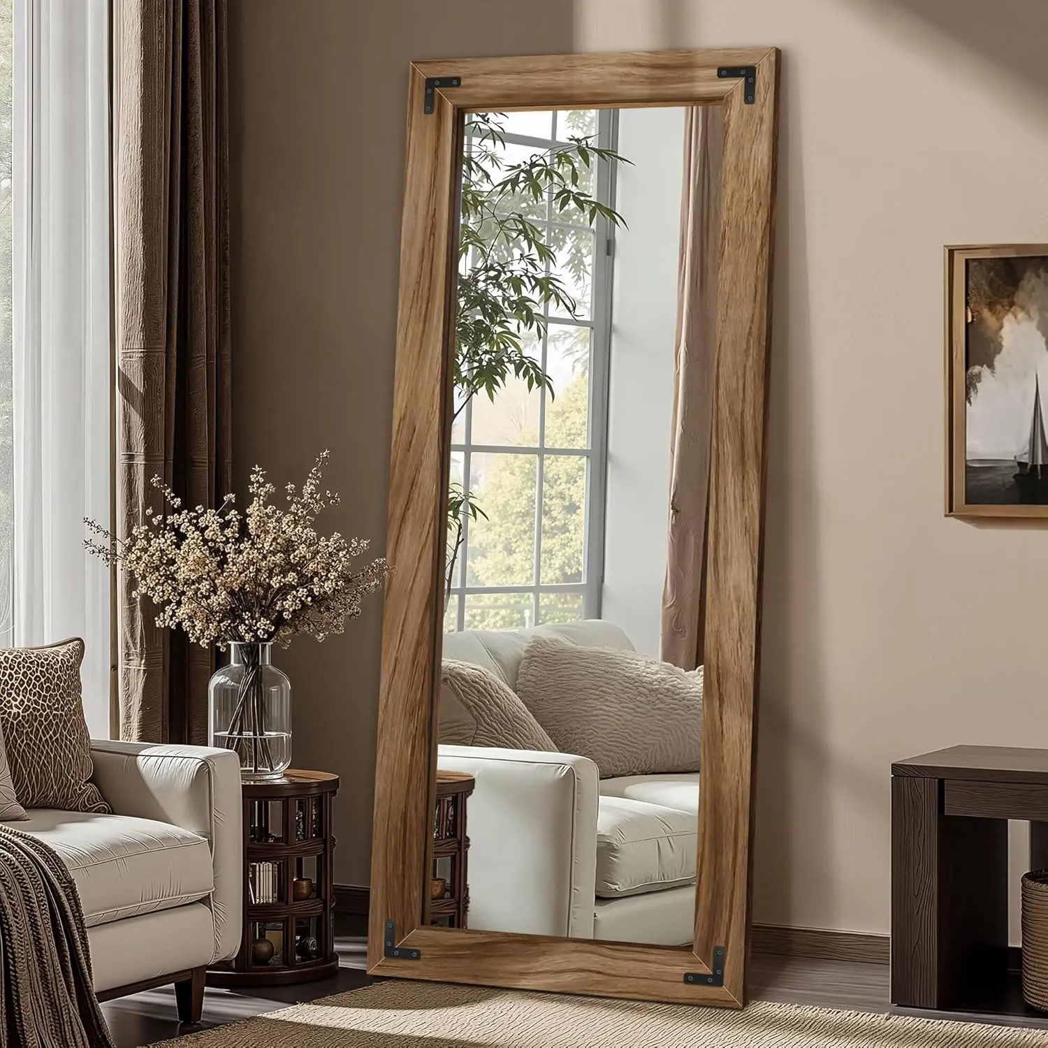 Wooden Full Length Mirror, 55"x22" Solid  Frame Floor Mirror, for Farmhouse, Bedroom, Living Room, Entryway Decor, Leaning or