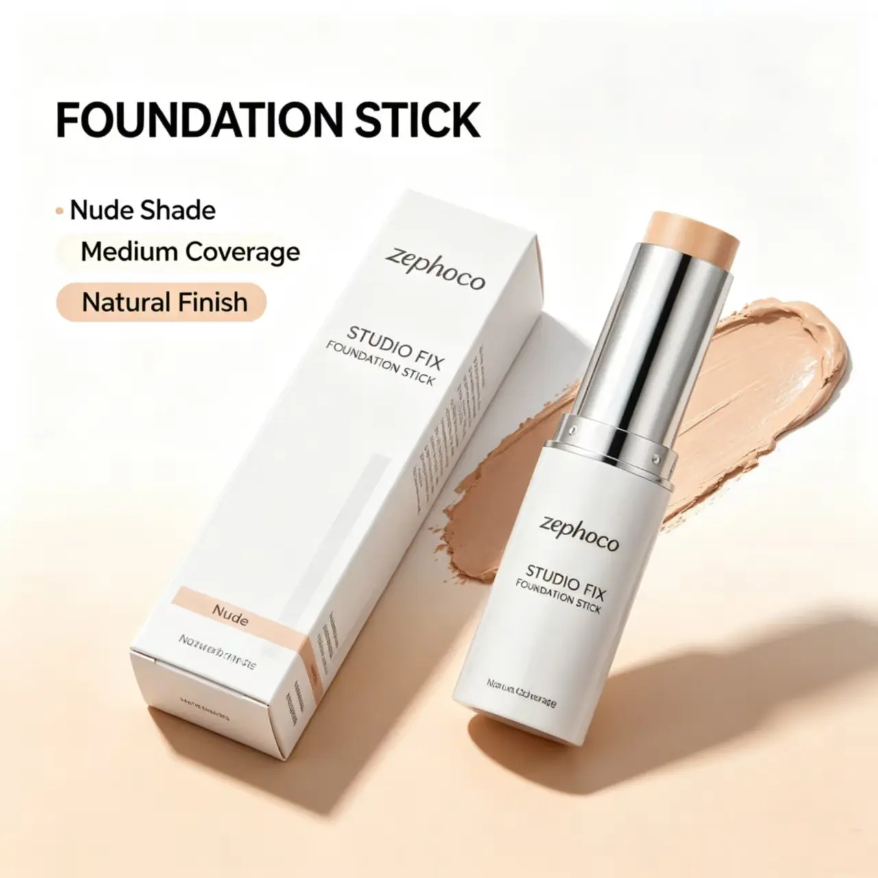 Zephoco Ivory Moist Foundation Stick - Natural Hydrating, Moisturizing, Oil-Free Cosmetic with Concealing, Skin-Adhesive Long-Hold, Blendable Multiuse Contour & Highlight for Everyday Makeup (Beauty & Personal Care Essential), Hydrate, Acne, Concealer, Fl