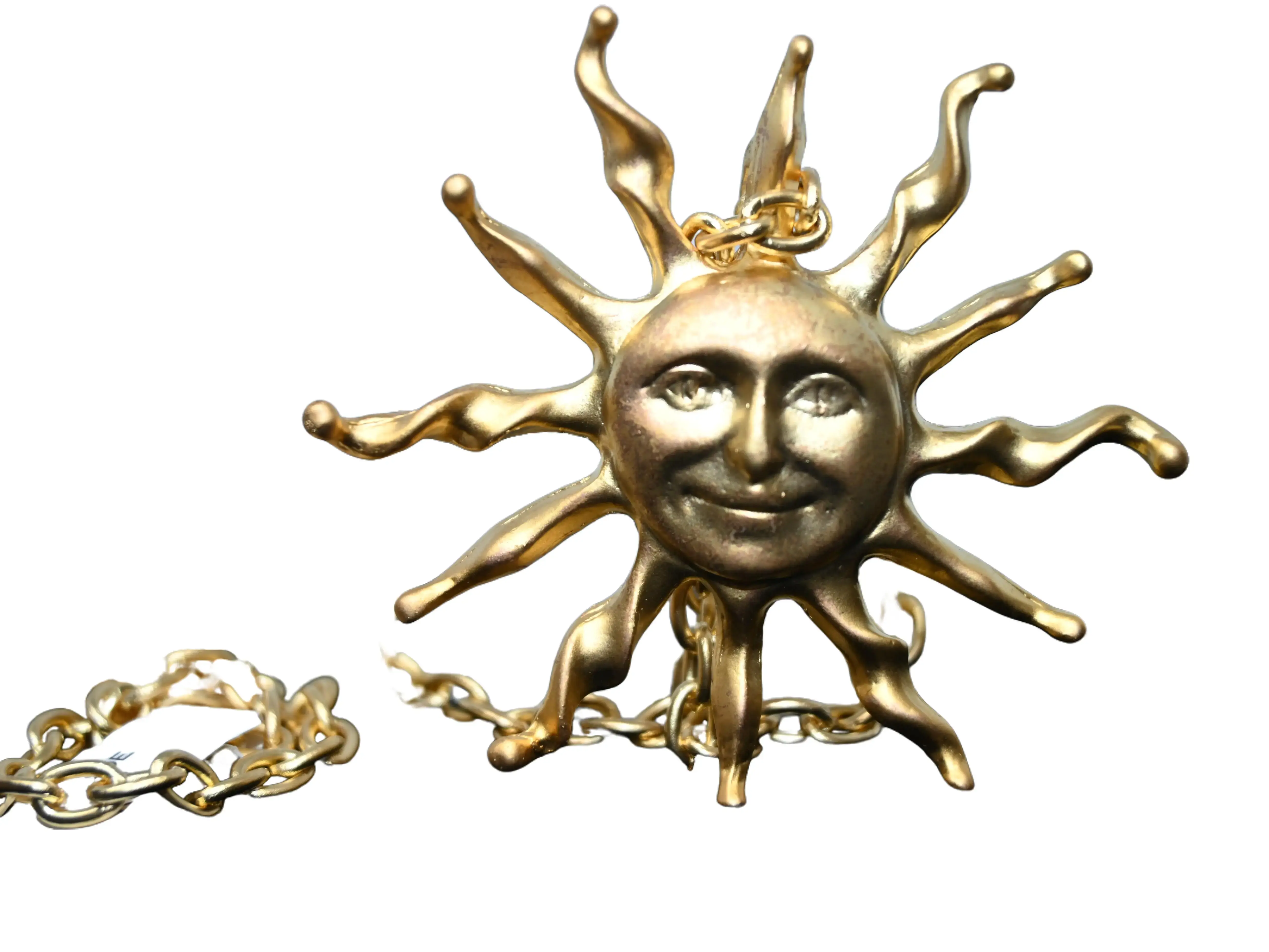 TWWJ014 Gold-Tone Sun Face Pendant Necklace with Sculpted Design & Radiating Rays for Statement Styling Bohemian Looks Festivals & Gifts