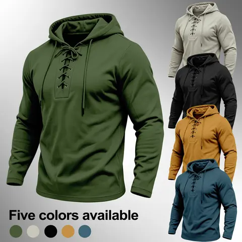 Men's Retro Vintage Tough-Guy Fabric Hooded Lace-Up Sweatshirt - Gym, Casual Tops with Stylish Vibe