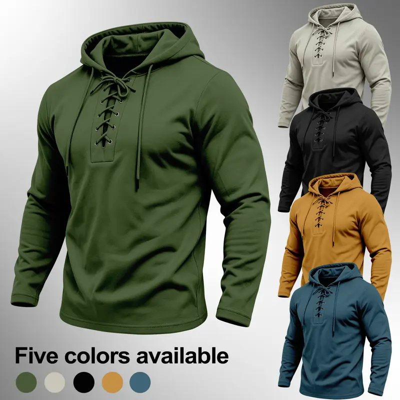 Men's Retro Vintage Tough-Guy Fabric Hooded Lace-Up Sweatshirt - Gym, Casual Tops with Stylish Vibe