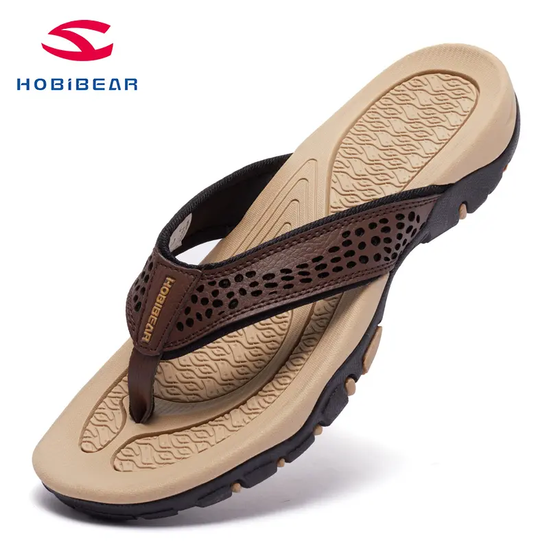 HOBIBEAR Men's Sport Thong Sandals, Lightweight Slip On Flip Flops with Arch Support & Cushioned TPR Midsole for Beach and Outdoor, Walking Shoes, Footwear