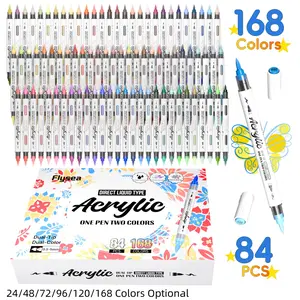 24/48/72/96/120/168 Colors Acrylic Paint Pens,Dual Tip Brush Markers, Dual Tone Brush Tip Acrylic Markers,Double Tipped Acrylic Paint Pens for Fabric, Canvas,DIY, Canvas Art Supplies